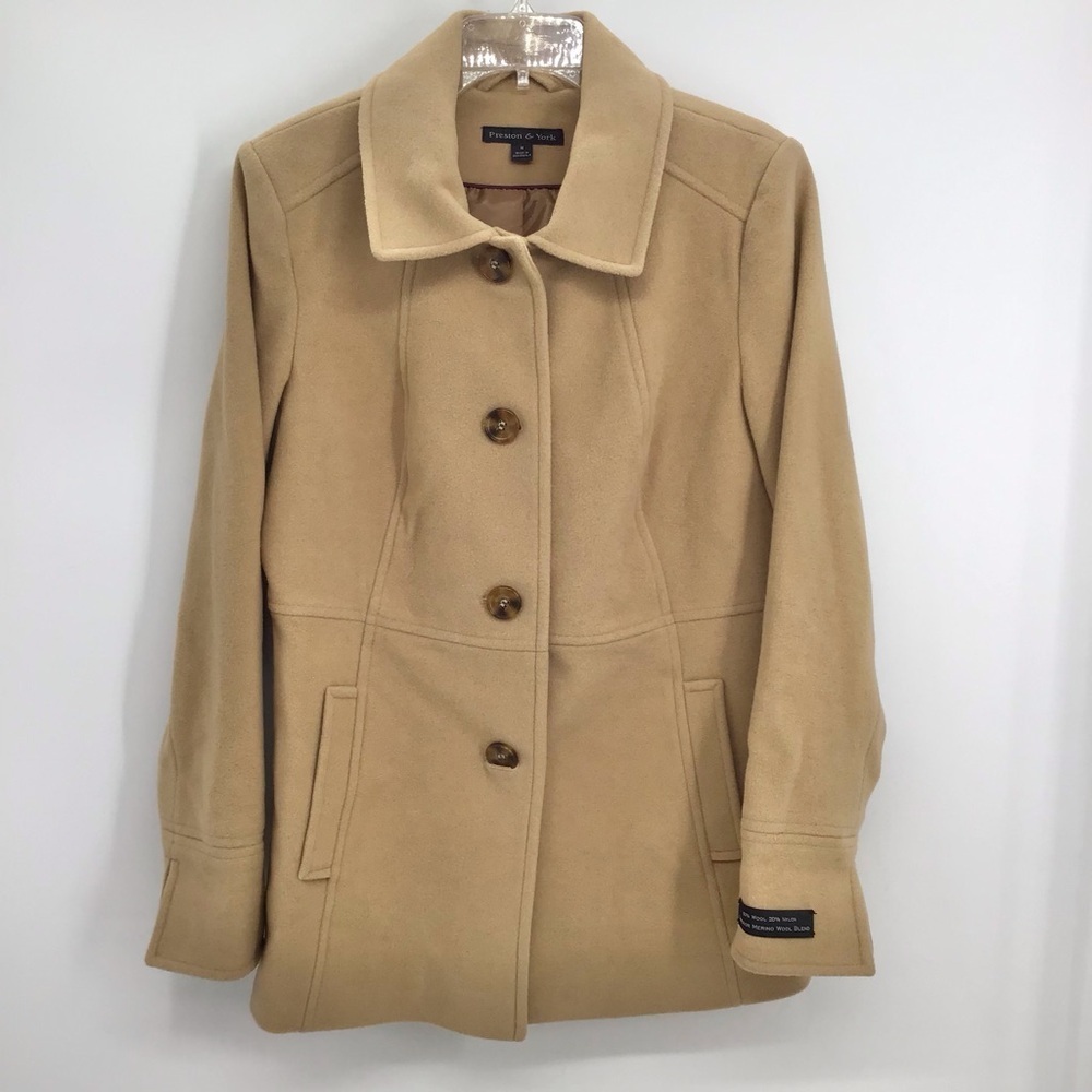 Preston & York NWOT Women’s Merino Wool Blend Coat Winter Warm Camel Size Med